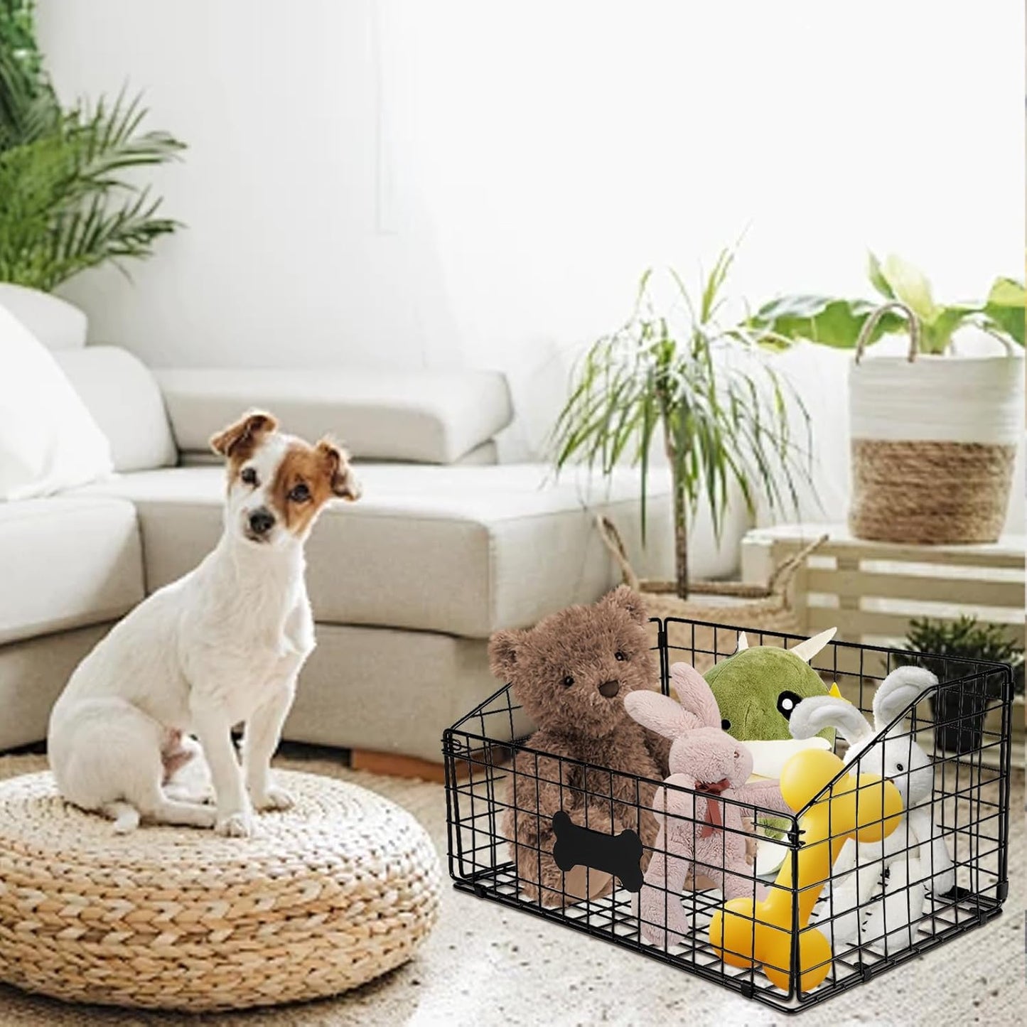 Dog Toy Basket Metal,Dog Toy Box,Dog Toy Bin for Living Room Area,Dog Toy Storage Basket,Dog Baskets for Toys,Puppy Toy Holder,Dogs Toy Container Organizer,Medium Pet Toy Food Storage
