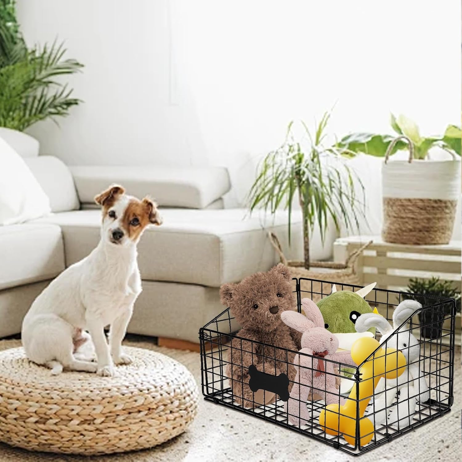 Dog Toy Basket Metal,Dog Toy Box,Dog Toy Bin for Living Room Area,Dog Toy Storage Basket,Dog Baskets for Toys,Puppy Toy Holder,Dogs Toy Container Organizer,Medium Pet Toy Food Storage