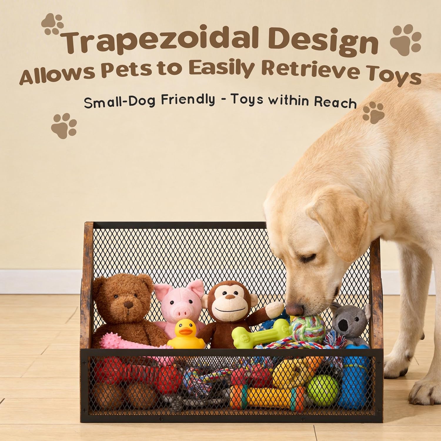Wood Dog Toy Bin, Dog Toy Box(Rustic Brown)
