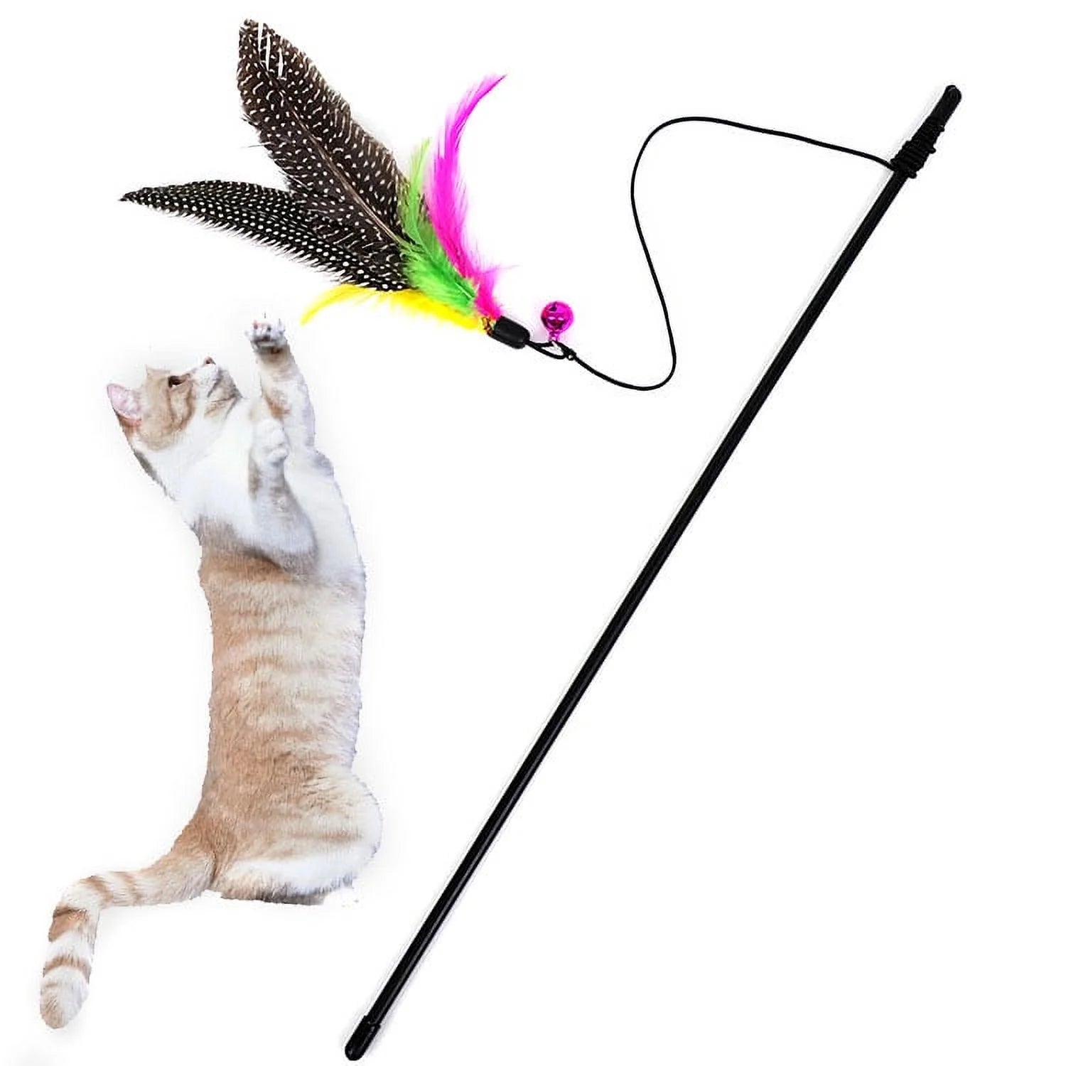 Cat Toys Feather Toy, Retractable Wand and Teaser with Bell Refills, Interactive Catcher and Funny Exercise for Kitten