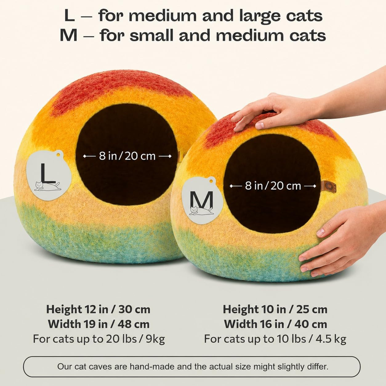 Cat Cave - Merino Wool Bed for Indoor Cats (Tucson Sunset, Medium)
