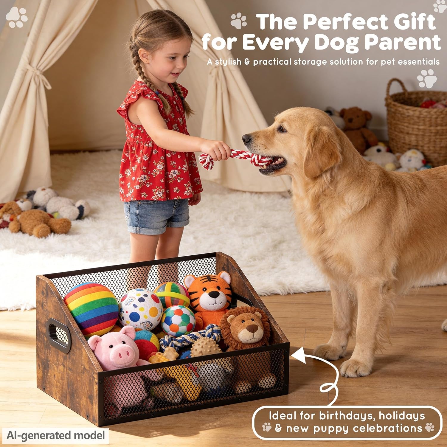 Wood Dog Toy Bin, Dog Toy Box(Rustic Brown)