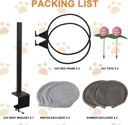 Double Cat Desk Bed, 360° Rotating & Adjustable Desk Mount with Soft Faux Fur & Breathable Mesh Accessories, Ergonomic Cat Perch for Remote Workers,Gamers, and Office Staff - Supports up to 44 Lbs