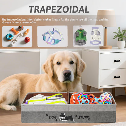 Large Dog Toy Basket with Handles, 28.5" Collapsible Multi-Purpose Hard Board Dog Toy Box, Clothes, Cute for Living Room Area (Gray,Coffee)