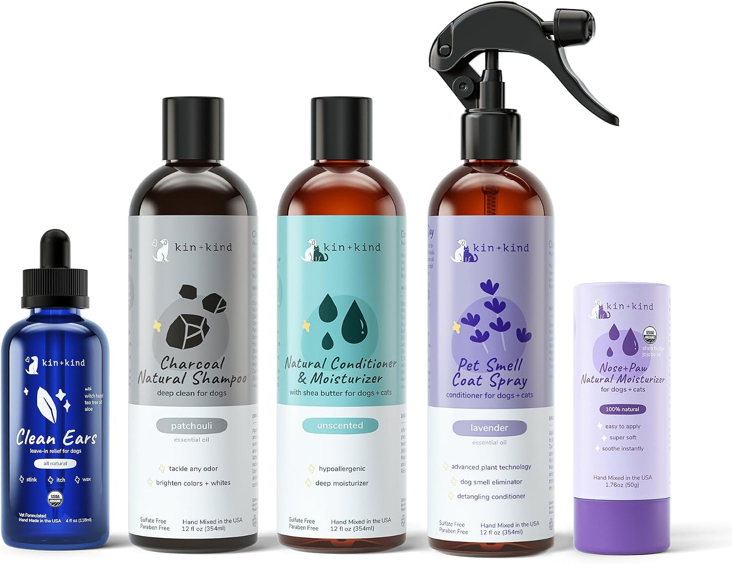 Cat and Dog Grooming Supplies Bundle – Dog Spray, Paw Balm and Ear Cleaner, Dog Shampoo and Conditioner – Natural Care Kit to Clean, Soothe, and Nourish Your Pet’S Coat, Paws, and Ears