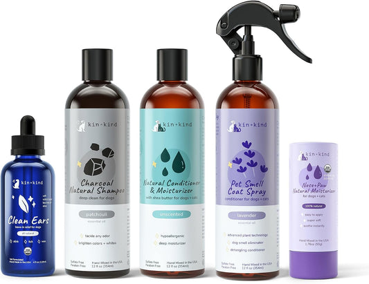 Cat and Dog Grooming Supplies Bundle – Dog Spray, Paw Balm and Ear Cleaner, Dog Shampoo and Conditioner – Natural Care Kit to Clean, Soothe, and Nourish Your Pet’S Coat, Paws, and Ears