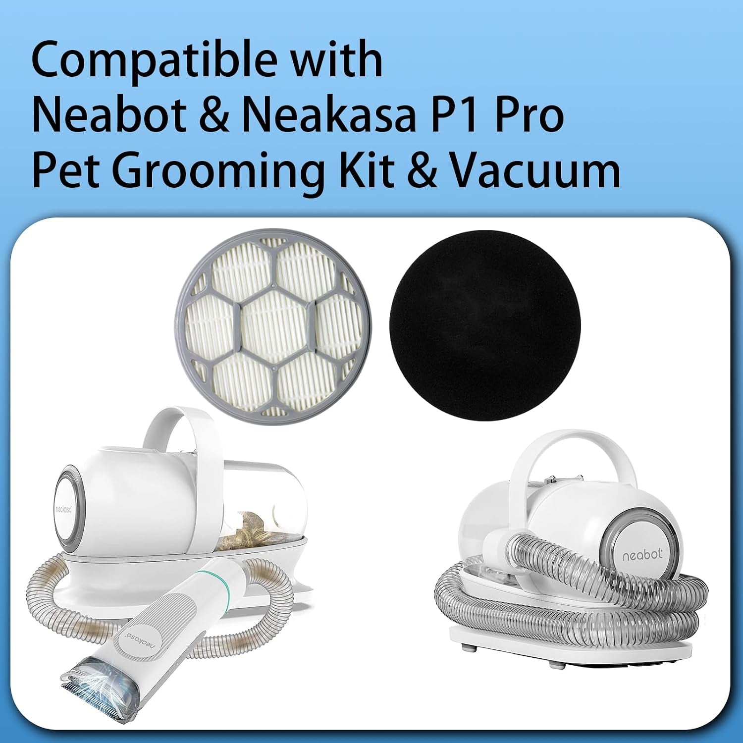 2 HEPA Filters & 10 Sponge Filters Replacement for Neakasa/Neabot P1 Pro Pet Grooming Kit & Vacuum