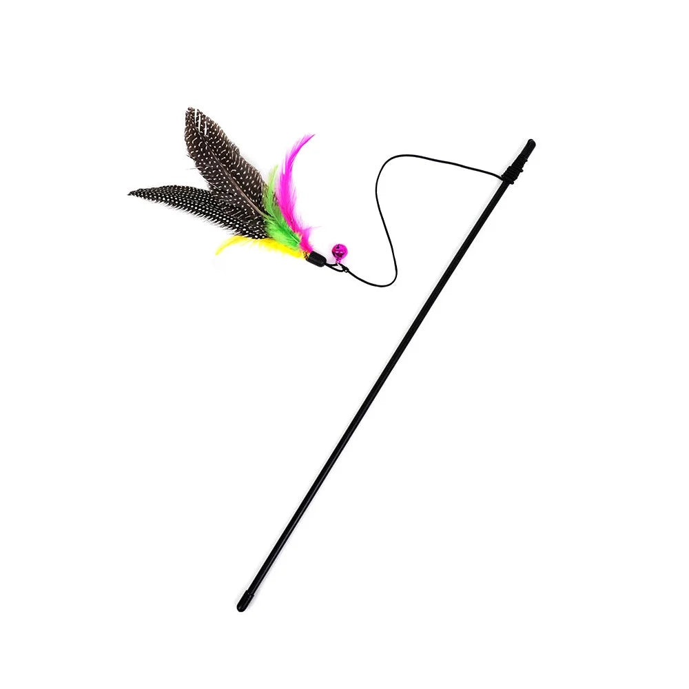 Cat Toys Feather Toy, Retractable Wand and Teaser with Bell Refills, Interactive Catcher and Funny Exercise for Kitten