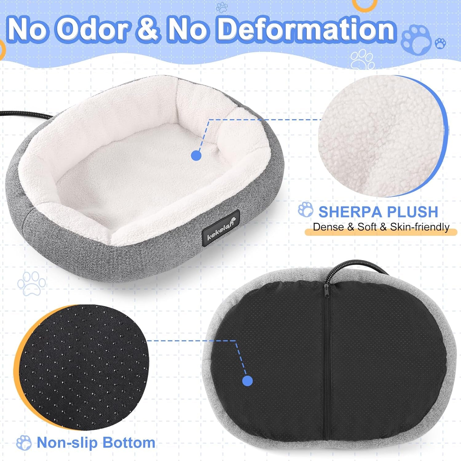 Indoor Heated Cat Bed, Heated Pets Bed for Indoor Cats Kitten Small Dogs Puppy Machine Washable Electric Warming Bed Mat Soft Cozy Pet Heating Pad with Timer & Temp Adjustable
