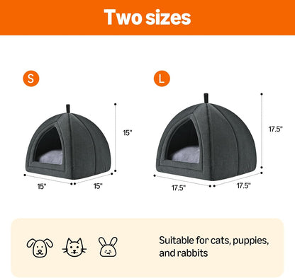 Cat Cave Bed, 2-In-1 Foldable House for Indoor Cats, with Washable Cushion and Non-Slip Base, 15 X 15 Inches, Small