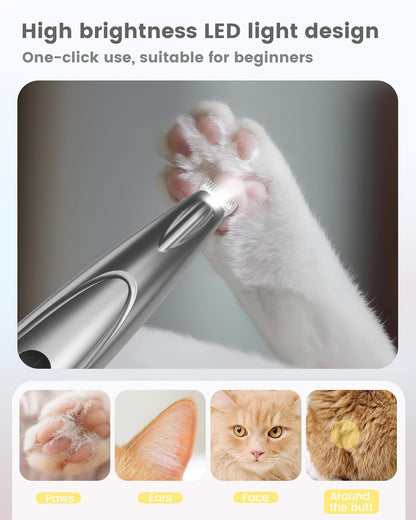 Dog Grooming Kit with LED Display, 35Db Ultra-Low Noise Dog Paw Trimmer, Cordless Hair Trimmer for Paws, Ears, Face, Rump with LED Light (Light Sliver)