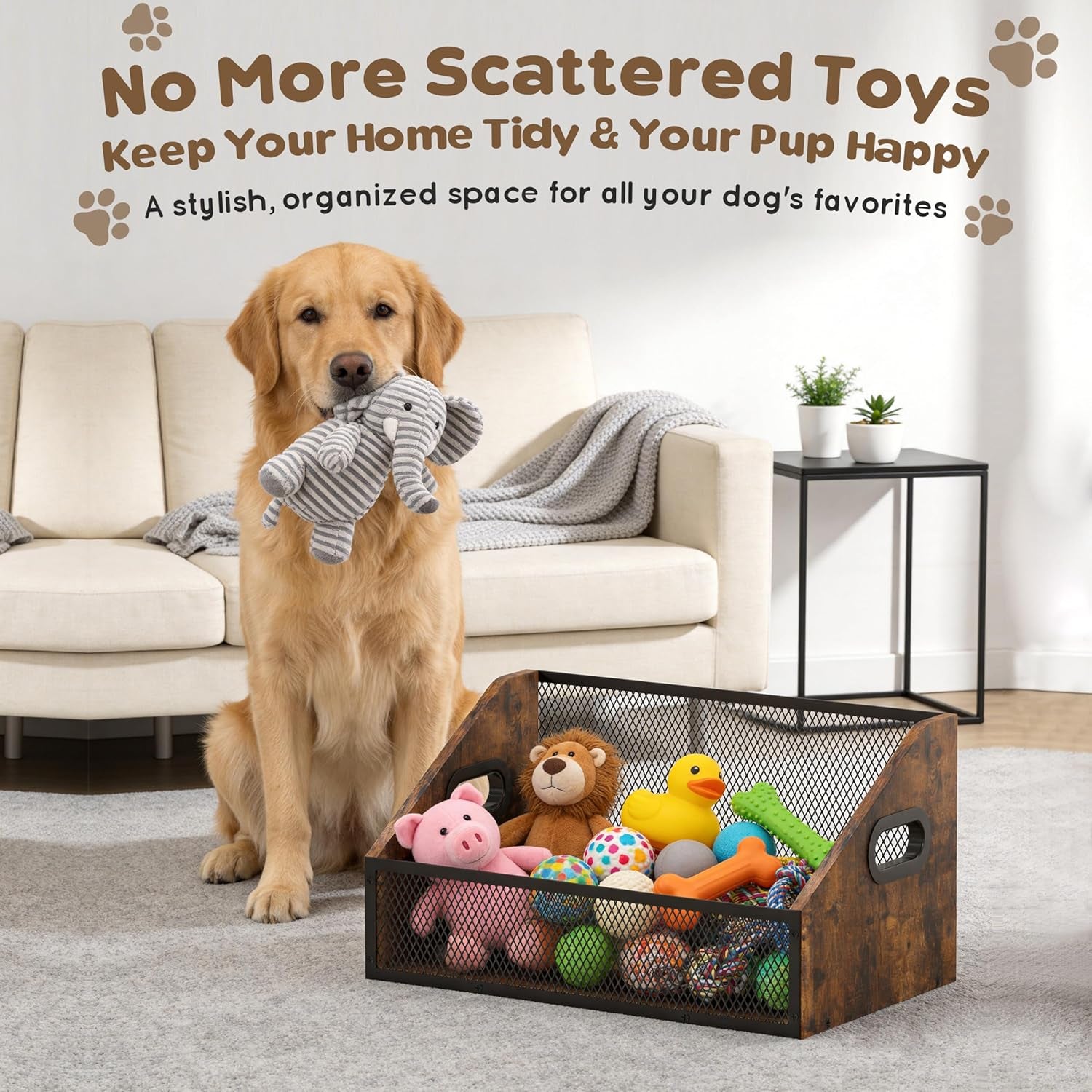 Wood Dog Toy Bin, Dog Toy Box(Rustic Brown)