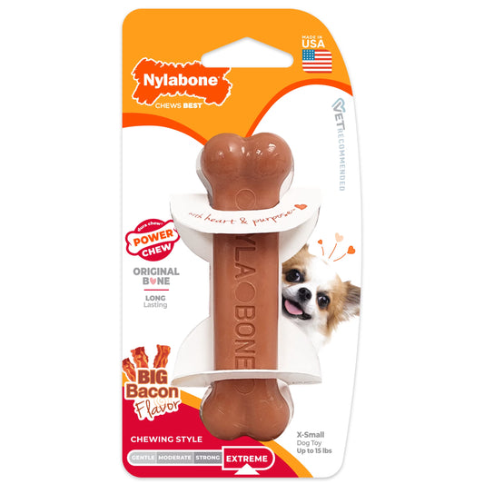 Power Chew Original Bone Dog Toy, Dog Chew Toy, Bacon Flavor, X-Small, 1 Count