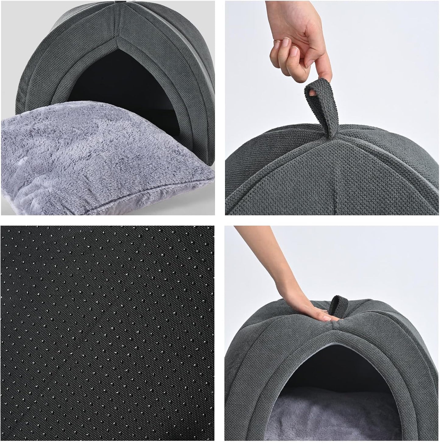 Cat Cave Bed, 2-In-1 Foldable House for Indoor Cats, with Washable Cushion and Non-Slip Base, 15 X 15 Inches, Small