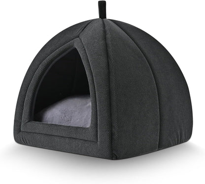 Cat Cave Bed, 2-In-1 Foldable House for Indoor Cats, with Washable Cushion and Non-Slip Base, 15 X 15 Inches, Small