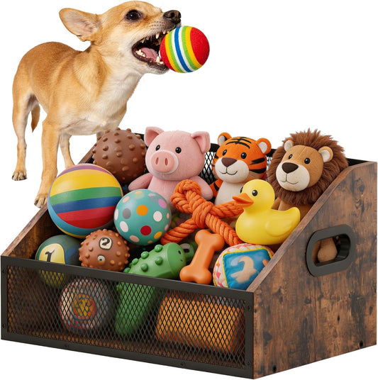 Wood Dog Toy Bin, Dog Toy Box(Rustic Brown)