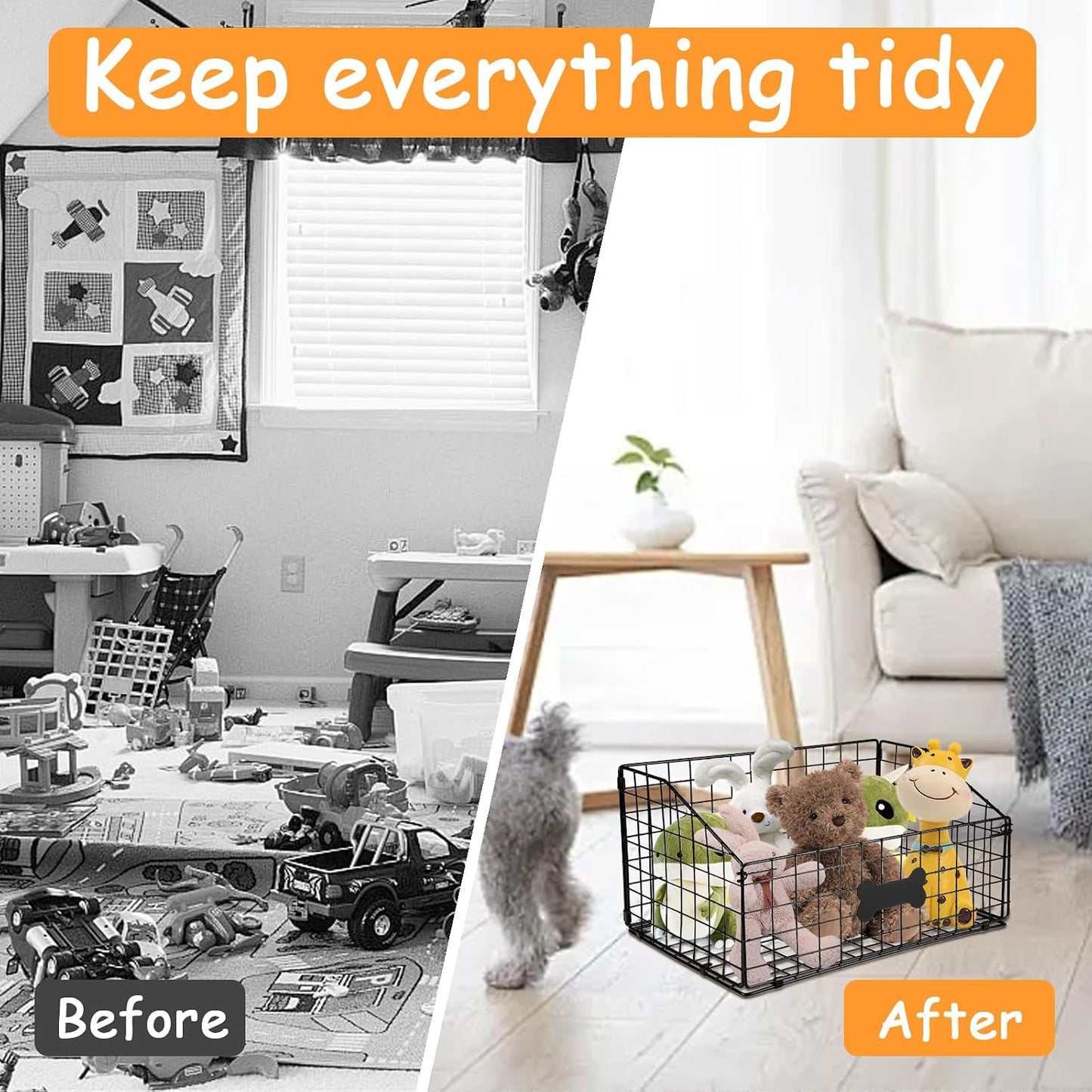 Dog Toy Basket Metal,Dog Toy Box,Dog Toy Bin for Living Room Area,Dog Toy Storage Basket,Dog Baskets for Toys,Puppy Toy Holder,Dogs Toy Container Organizer,Medium Pet Toy Food Storage