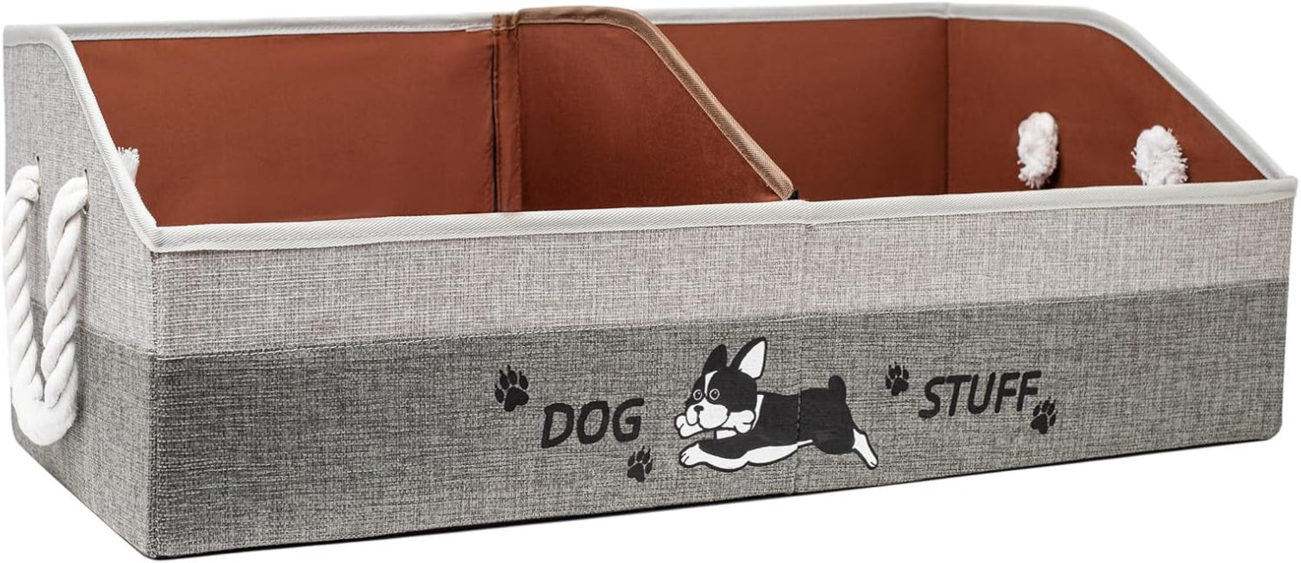 Large Dog Toy Basket with Handles, 28.5" Collapsible Multi-Purpose Hard Board Dog Toy Box, Clothes, Cute for Living Room Area (Gray,Coffee)