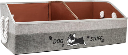Large Dog Toy Basket with Handles, 28.5" Collapsible Multi-Purpose Hard Board Dog Toy Box, Clothes, Cute for Living Room Area (Gray,Coffee)