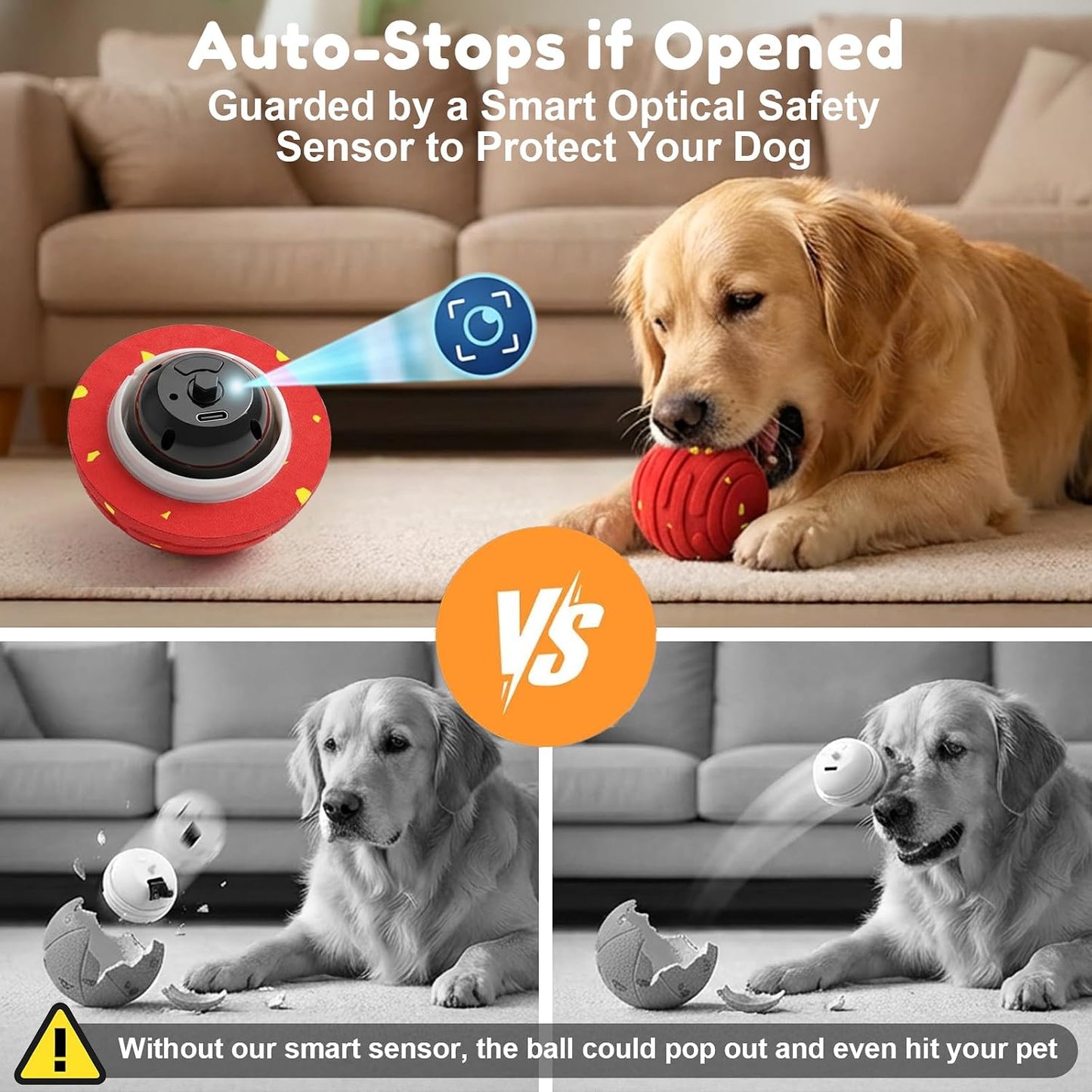 Interactive Dog Toys, Smart Interactive Dog Ball with 3 Modes, Auto-Moving&Bouncing, High-Resilience&Chew Resistant E-TPU Dog Ball, IPX6 Waterproof, Indoor&Outdoor Use, Rolling Ball Dogs