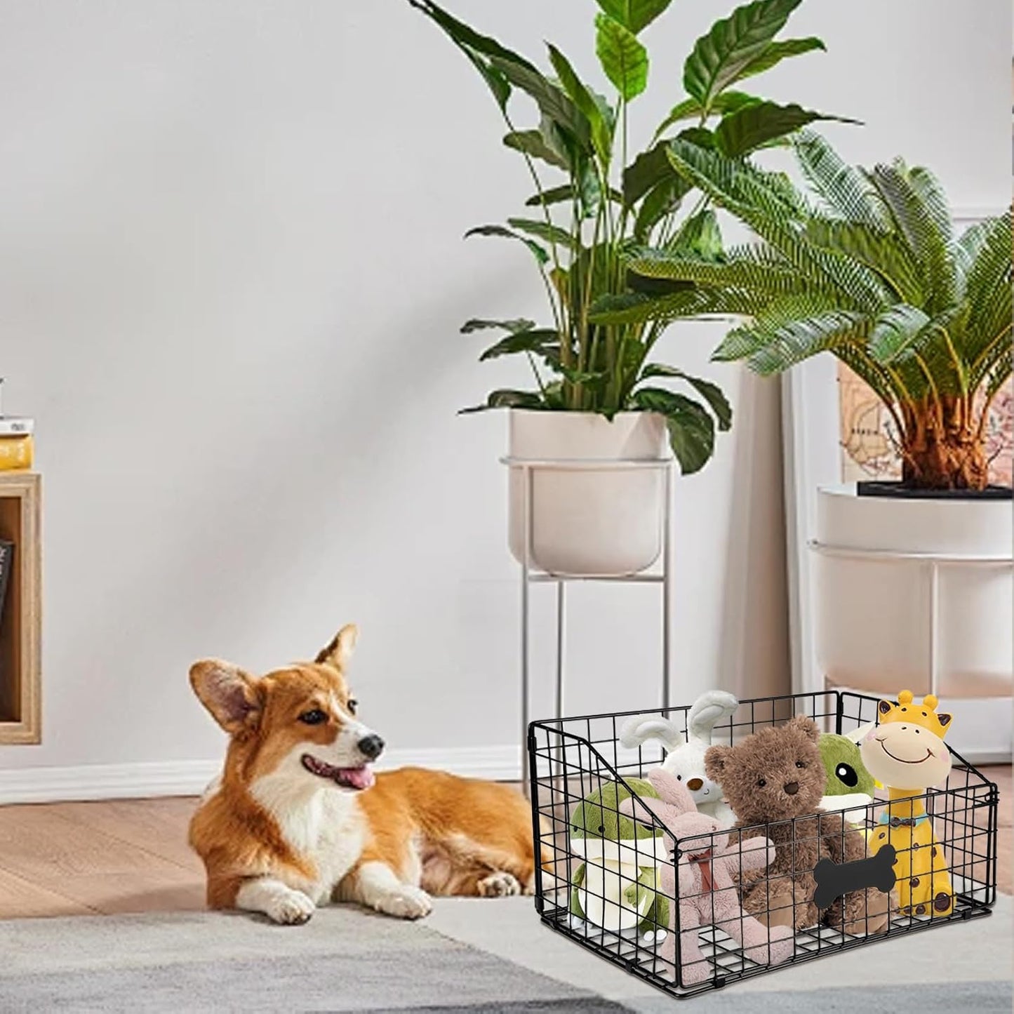 Dog Toy Basket Metal,Dog Toy Box,Dog Toy Bin for Living Room Area,Dog Toy Storage Basket,Dog Baskets for Toys,Puppy Toy Holder,Dogs Toy Container Organizer,Medium Pet Toy Food Storage