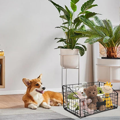 Dog Toy Basket Metal,Dog Toy Box,Dog Toy Bin for Living Room Area,Dog Toy Storage Basket,Dog Baskets for Toys,Puppy Toy Holder,Dogs Toy Container Organizer,Medium Pet Toy Food Storage