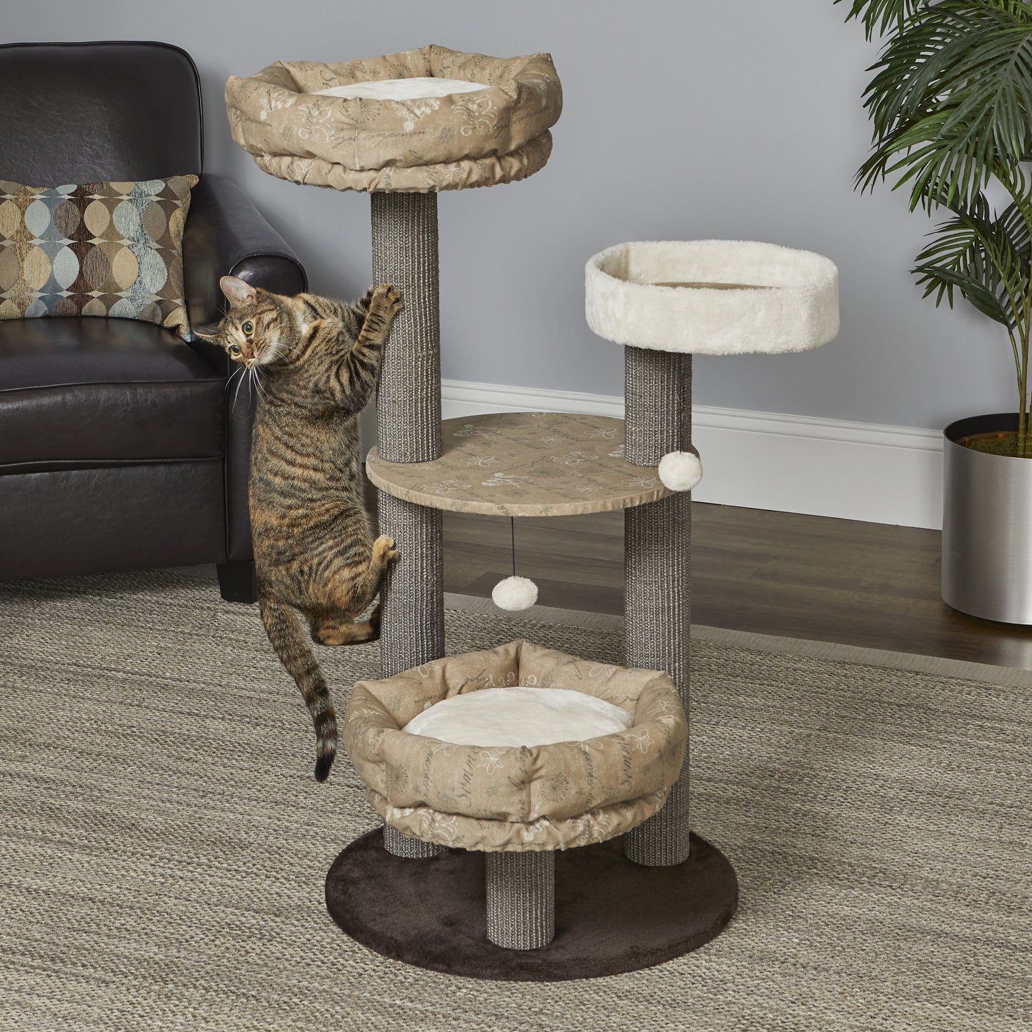 47.7-Inch Feline Nuvo "Summit" Fashionable Cat Tree with Removable Lounging Cat Bed
