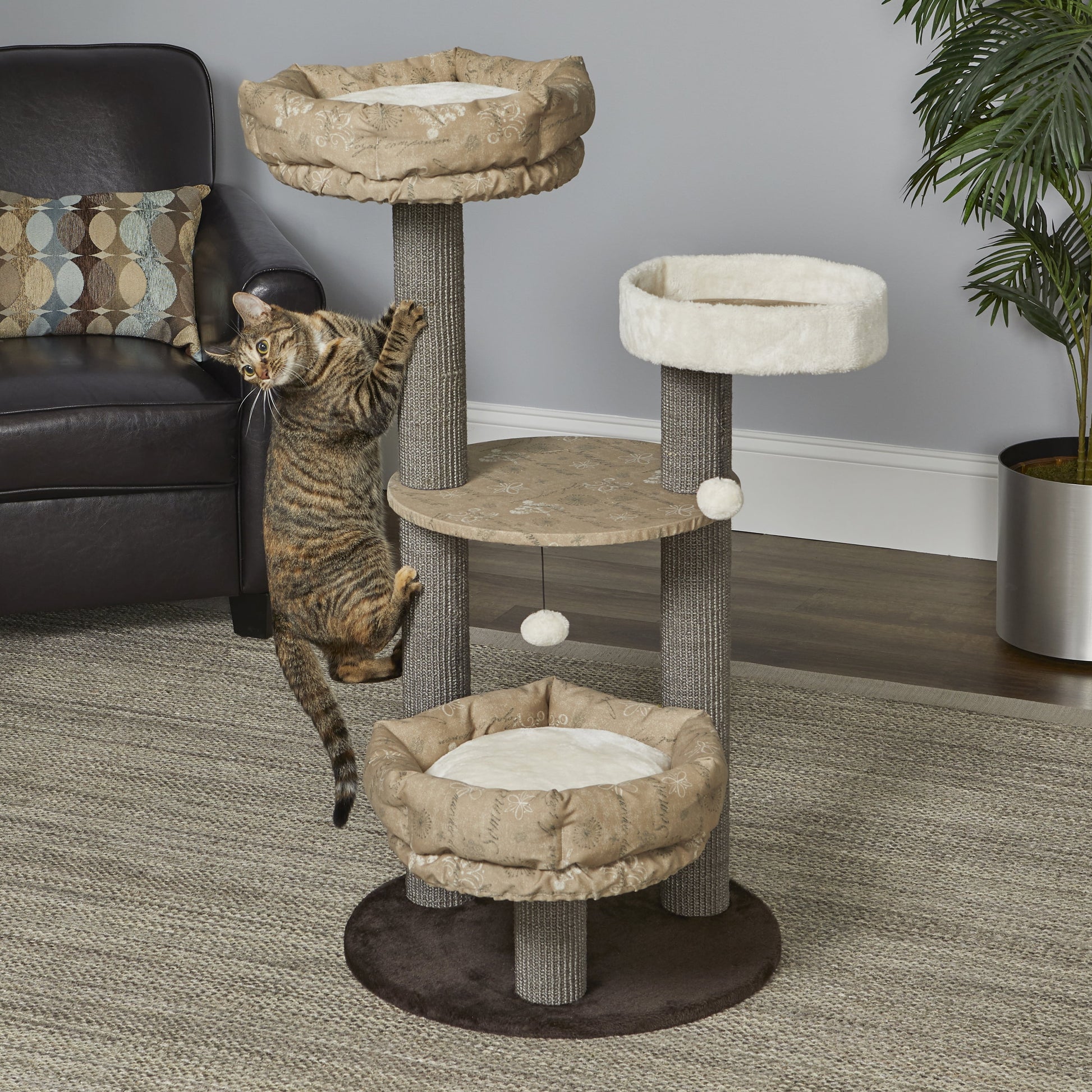 47.7-Inch Feline Nuvo "Summit" Fashionable Cat Tree with Removable Lounging Cat Bed