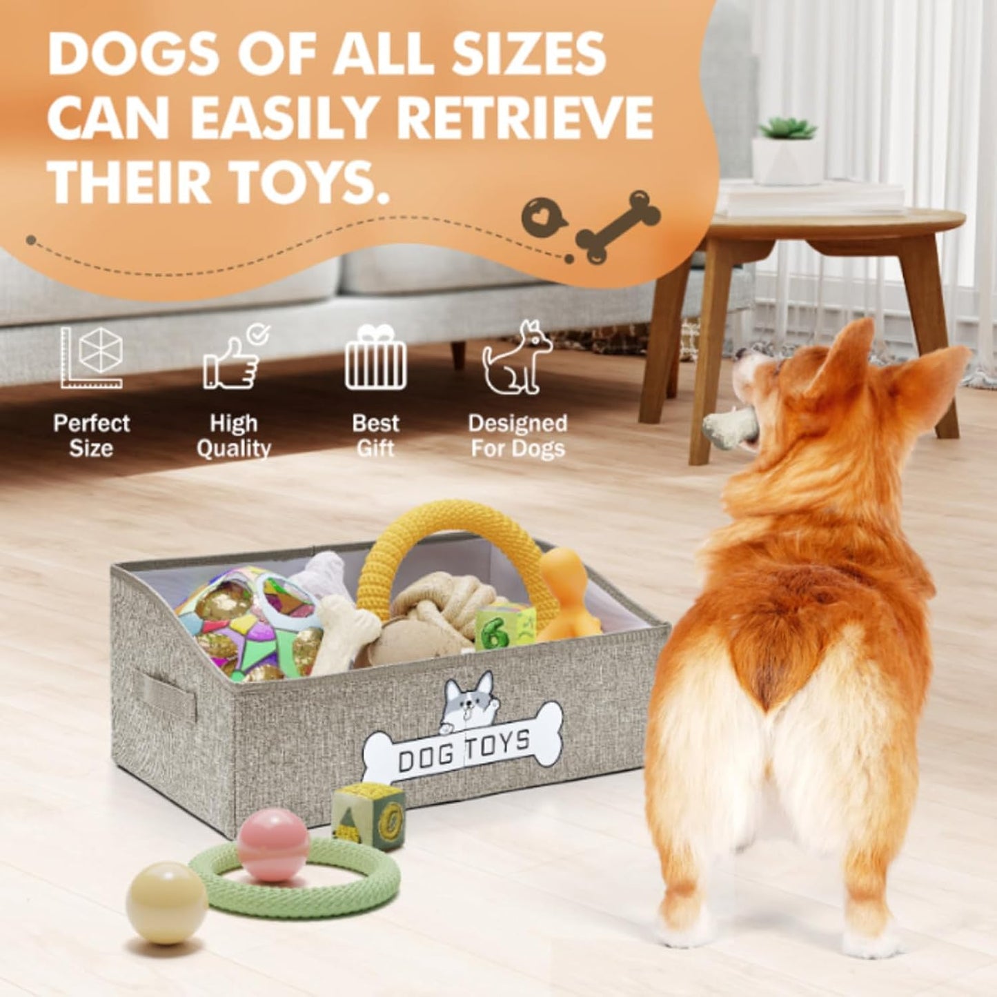 Dog Toy Basket, Specially Designed for Dog Toy Storage, Collapsible Dog Toy Box with Handle，Perfect for Storing Pet Toys and Accessories (Pink)
