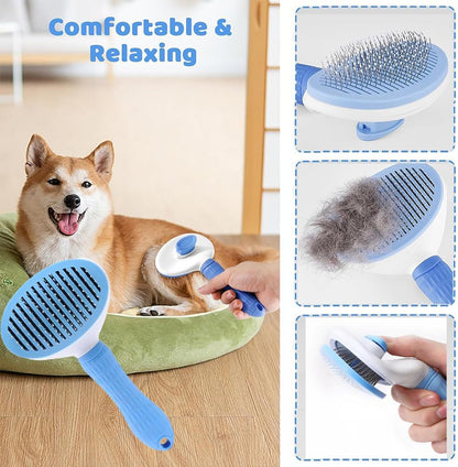 7Pcs Pet Grooming Kit, Self-Cleaning Brush Shedding Kit with Nail Clipper, Flea Comb, Shampoo Bath Brush, Finger Toothbrush