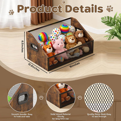 Wood Dog Toy Bin, Dog Toy Box(Rustic Brown)