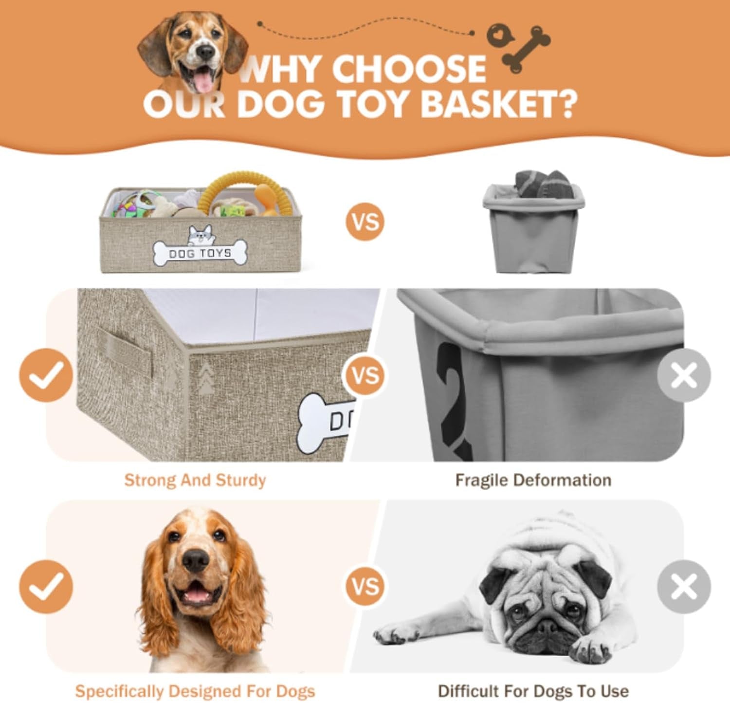 Dog Toy Basket, Specially Designed for Dog Toy Storage, Collapsible Dog Toy Box with Handle，Perfect for Storing Pet Toys and Accessories (Pink)