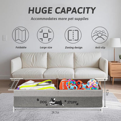Large Dog Toy Basket with Handles, 28.5" Collapsible Multi-Purpose Hard Board Dog Toy Box, Clothes, Cute for Living Room Area (Gray,Coffee)