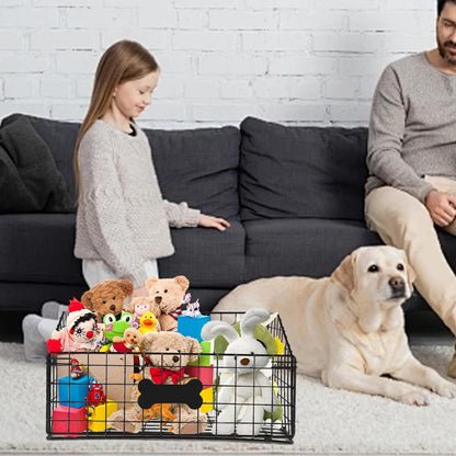 Dog Toy Basket Metal,Dog Toy Box,Dog Toy Bin for Living Room Area,Dog Toy Storage Basket,Dog Baskets for Toys,Puppy Toy Holder,Dogs Toy Container Organizer,Medium Pet Toy Food Storage