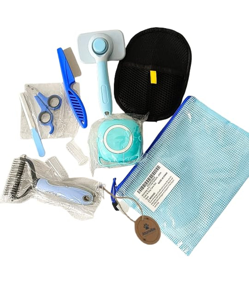 9-In-1 Pet Grooming Kit, Self-Cleaning Slicker Brush, Deshedding Rake, Lint Remover, Nail Clipper & More, Complete Cats & Dog Care Set.