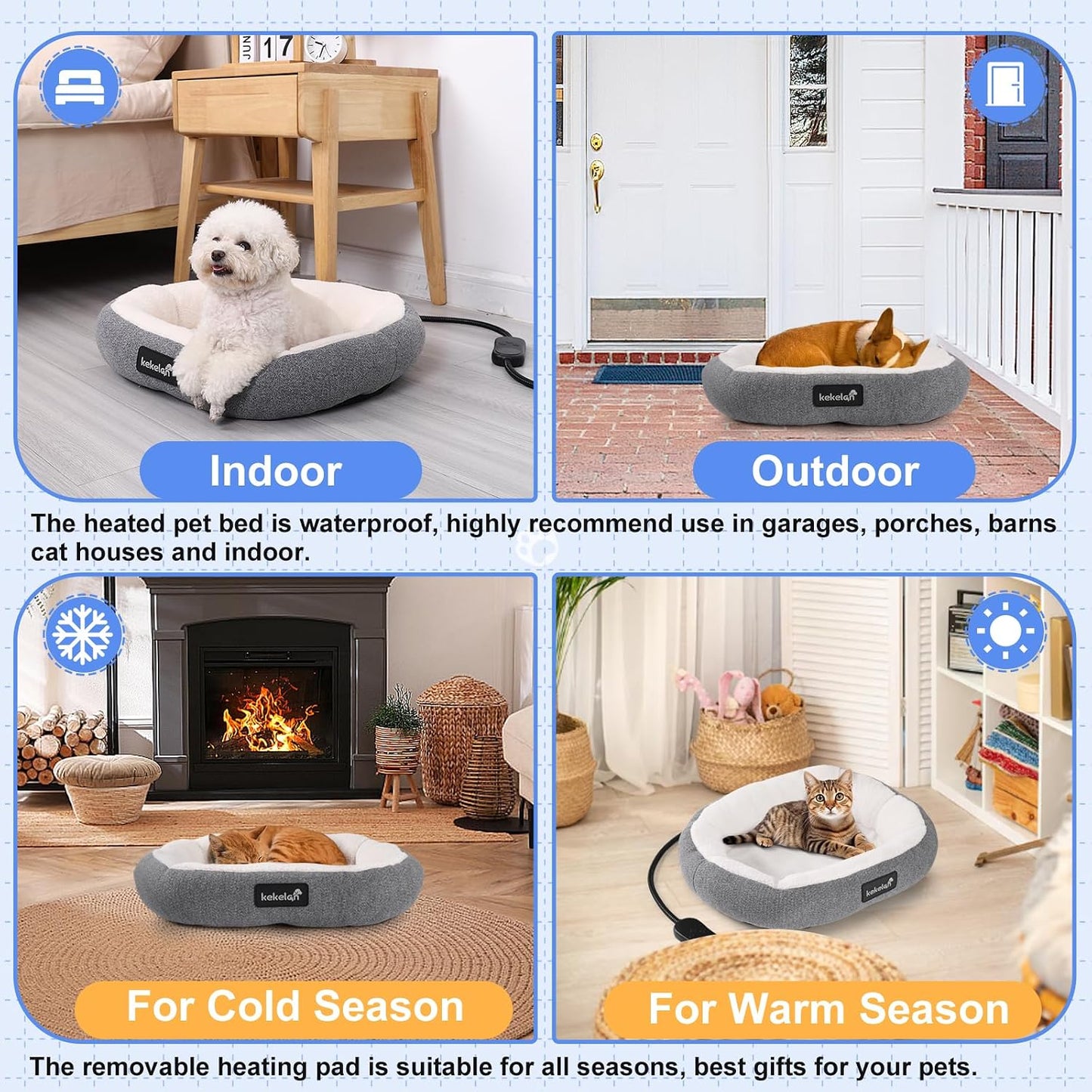 Indoor Heated Cat Bed, Heated Pets Bed for Indoor Cats Kitten Small Dogs Puppy Machine Washable Electric Warming Bed Mat Soft Cozy Pet Heating Pad with Timer & Temp Adjustable
