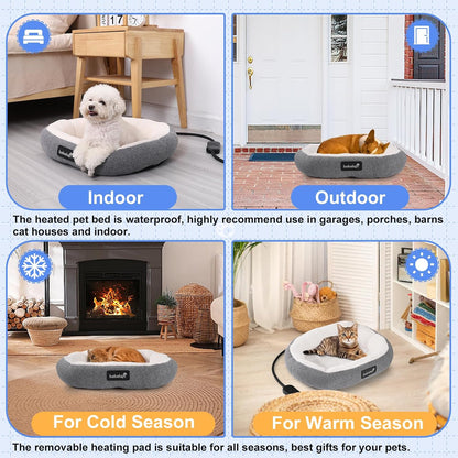 Indoor Heated Cat Bed, Heated Pets Bed for Indoor Cats Kitten Small Dogs Puppy Machine Washable Electric Warming Bed Mat Soft Cozy Pet Heating Pad with Timer & Temp Adjustable