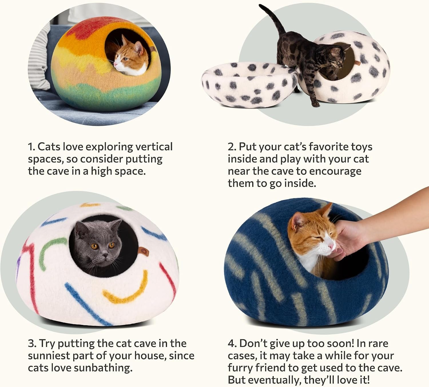 Cat Cave - Merino Wool Bed for Indoor Cats (Tucson Sunset, Medium)