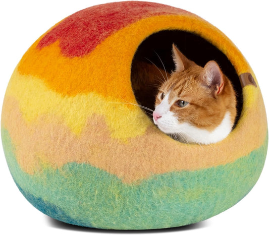 Cat Cave - Merino Wool Bed for Indoor Cats (Tucson Sunset, Medium)