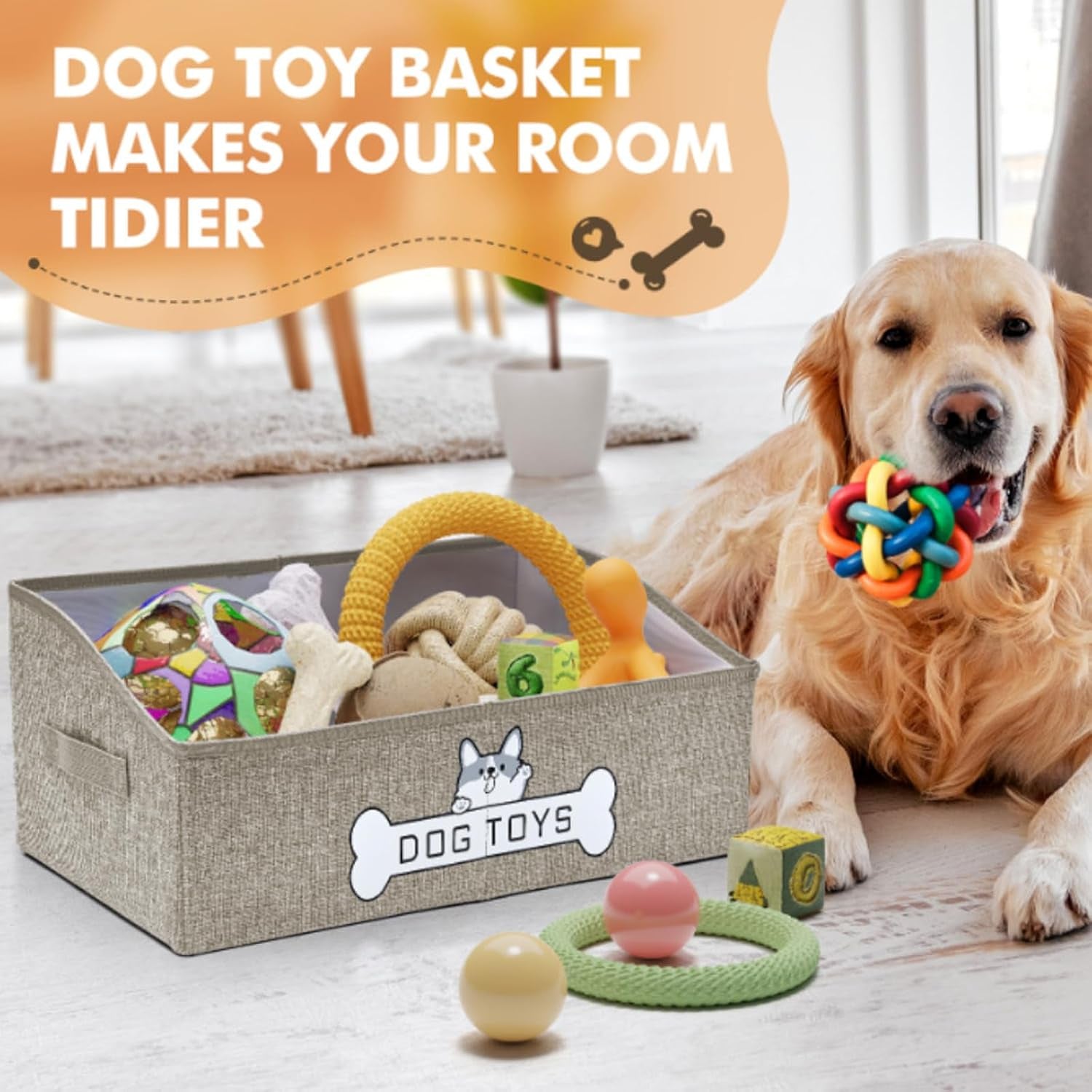 Dog Toy Basket, Specially Designed for Dog Toy Storage, Collapsible Dog Toy Box with Handle，Perfect for Storing Pet Toys and Accessories (Pink)