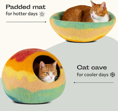 Cat Cave - Merino Wool Bed for Indoor Cats (Tucson Sunset, Medium)