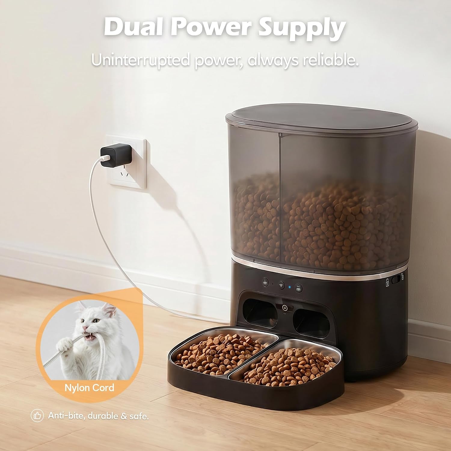 Automatic Cat Feeder with Camera, Automatic Dog Feeder Dry Food, 8L Dual Hopper Auto Cat Food Dispenser, 1080P HD Video with Night Vision/2-Way Audio/App, 5G Wifi Pet Feeder with Low Food Tray-Black