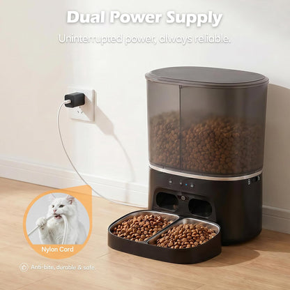 Automatic Cat Feeder with Camera, Automatic Dog Feeder Dry Food, 8L Dual Hopper Auto Cat Food Dispenser, 1080P HD Video with Night Vision/2-Way Audio/App, 5G Wifi Pet Feeder with Low Food Tray-Black