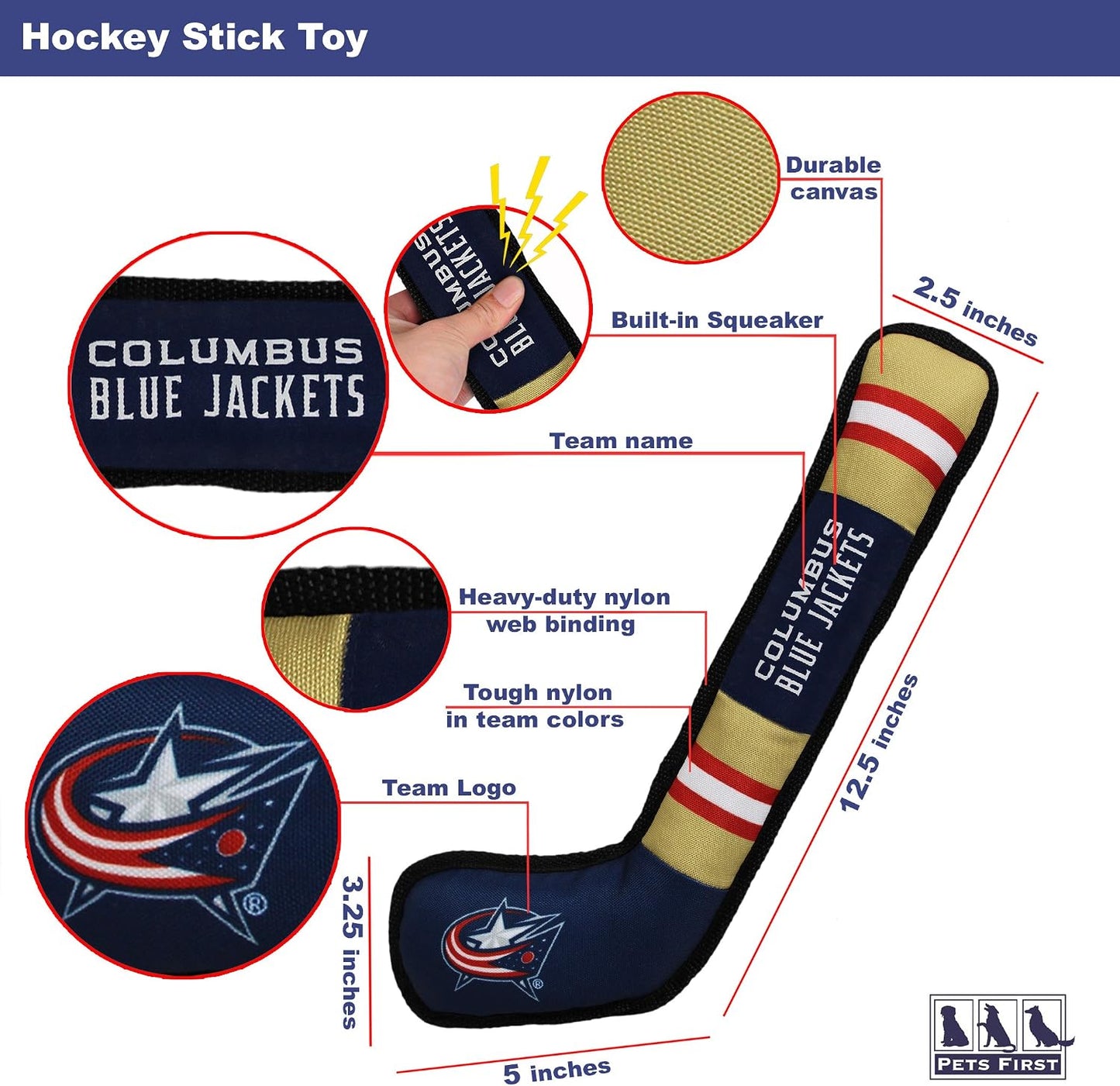 NHL Columbus Blue Jackets Stick Toy for Dogs & Cats. Play Hockey with Your Pet with This Licensed Dog Tough Toy Reward! , 16 Inches Long