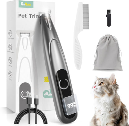 Dog Grooming Kit with LED Display, 35Db Ultra-Low Noise Dog Paw Trimmer, Cordless Hair Trimmer for Paws, Ears, Face, Rump with LED Light (Light Sliver)